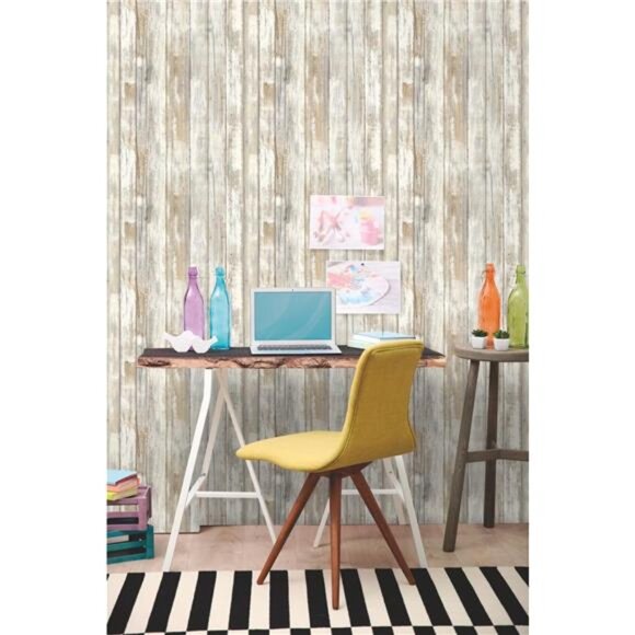Room Mates White Distressed Wood Peel Vinyl Adhesive and Stick Wallpaper - Picture 3 of 7